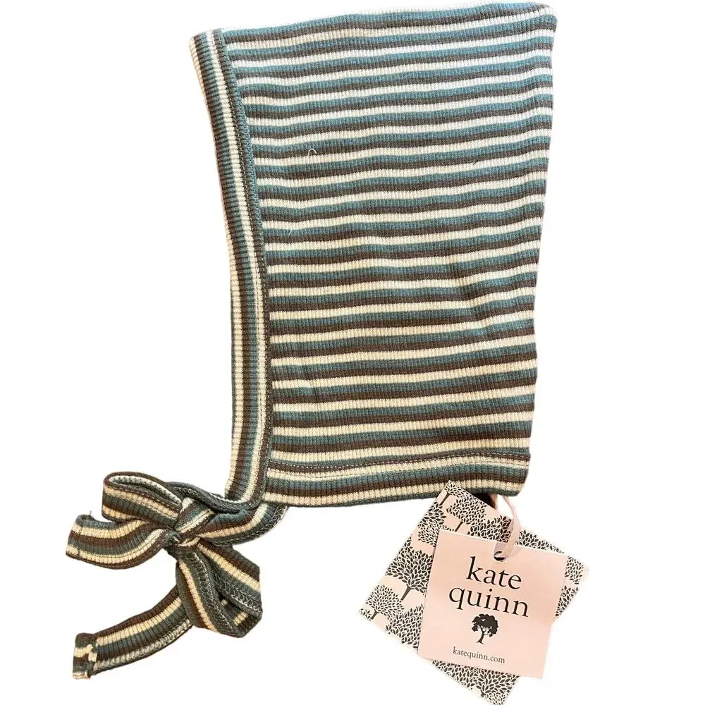 NWOT Kate Quinn Baby Striped Knit Bonnet in Blue, Cream, and Brown